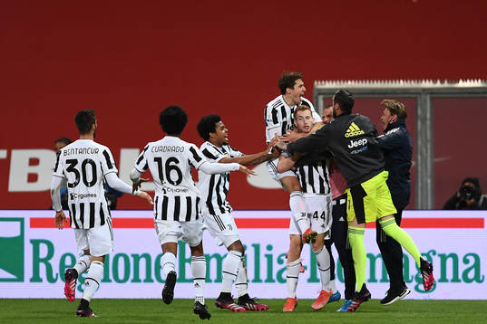 Dejan Kulusevski of Juventus celebrates scoring
