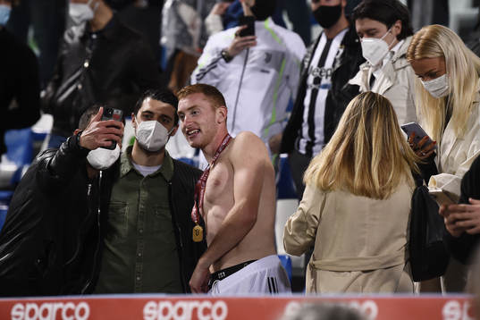Dejan Kulusevski of Juventus celebrate winning the Coppa