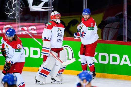 Goalkeeper Simon Hrubec and Libor Hajek of Czech Republic