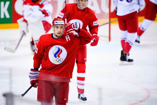 Anton Burdasov of Russia  celebrates scoring the 1-0 goal