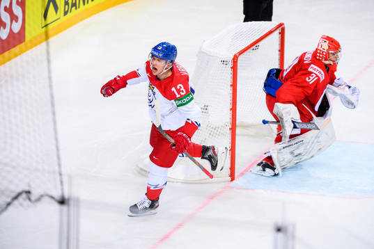 Jakub Vrana of Czech Republic celebrates scoring the 2-2