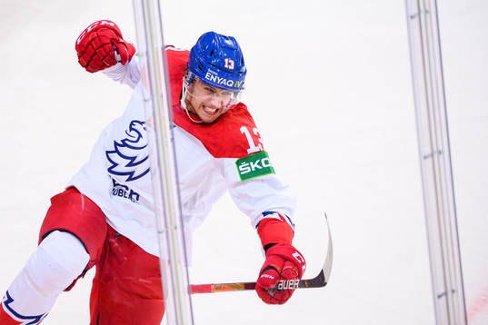 Jakub Vrana of Czech Republic celebrates scoring the 2-2