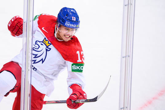 Jakub Vrana of Czech Republic celebrates scoring the 2-2