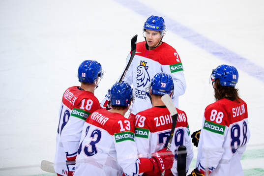 Libor Hajek and Jakub Vrana of Czech Republic celebrate the