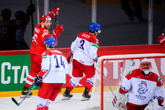 Mikhail Grigorenko of Russia celebrates the 4-3 goal behind