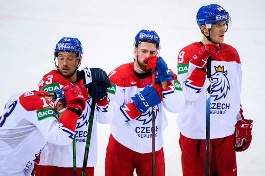 Jan Kovar , Filip Hronek and Lukas Radil of Czech Republic