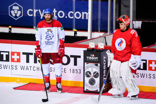 David Musil of Czech Republic and goalkeeper Alexander
