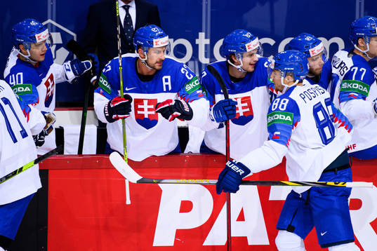 Marek Hrivik of Slovakia celebrates the 1-0 goal by