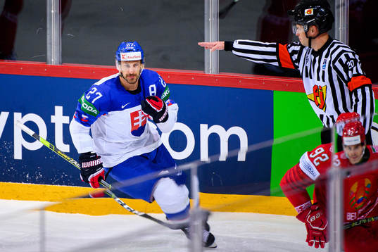 Marek Hrivik of Slovakia celebrates the 0-4 goal