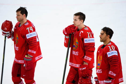 Yegor Sharangovich of Belarus looks dejected