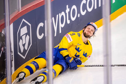 Adrian Kempe of Sweden looks dejected