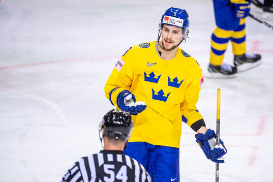 Adrian Kempe of Sweden reacts to the referee