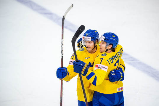 Carl Klingberg and Henrik Tömmernes of Sweden celebrates