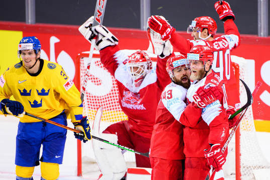 Nichlas Hardt and Nicholas Jensen of Denmark celebrate