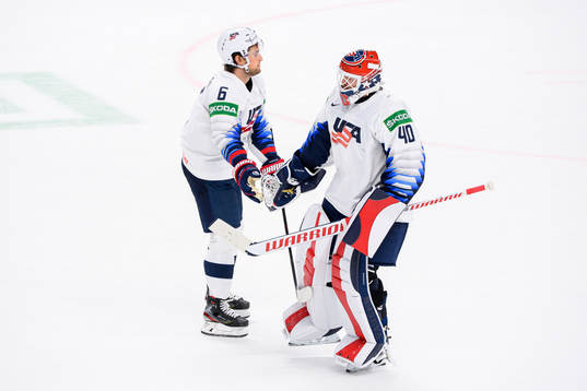 Chris Wideman and goalkeeper Cal Petersen of USA looks