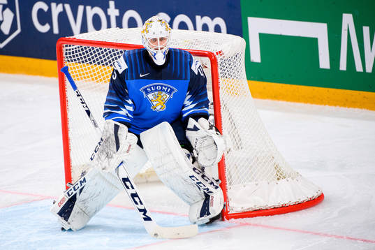 Goalkeeper Jussi Olkinuora of Finland