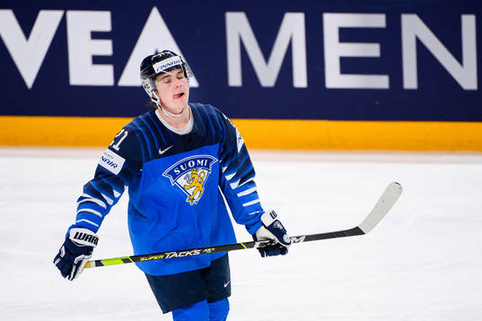 Jere Innala of Finland looks dejected