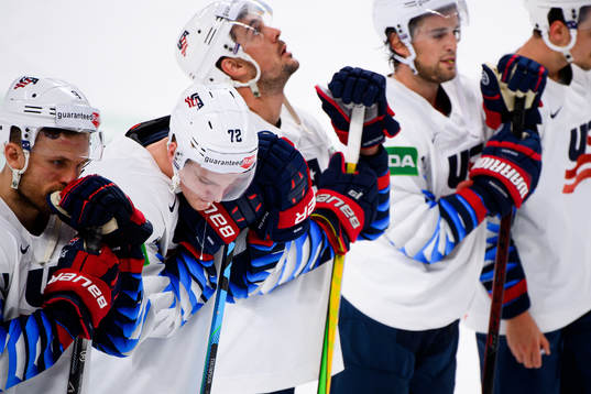 Tage Thompson of USA looks dejected