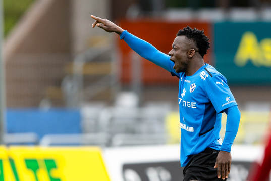 Halmstads Thomas Boakye reagerar