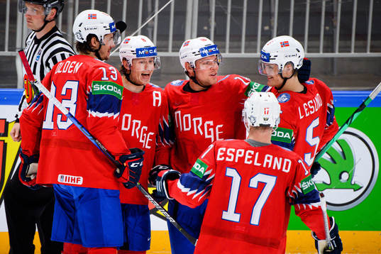 Mathias Trettenes of Norway celebrate the 4-0 goal with