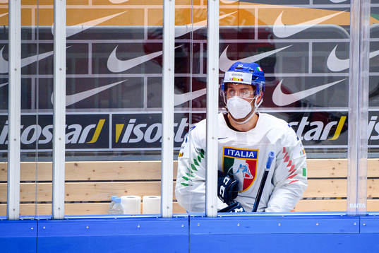 Stefano Giliati of Italy with a face mask in the penalty box