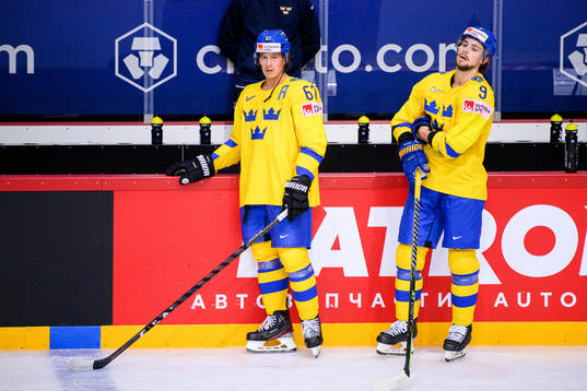 Rickard Rakell and Adrian Kempe of Sweden