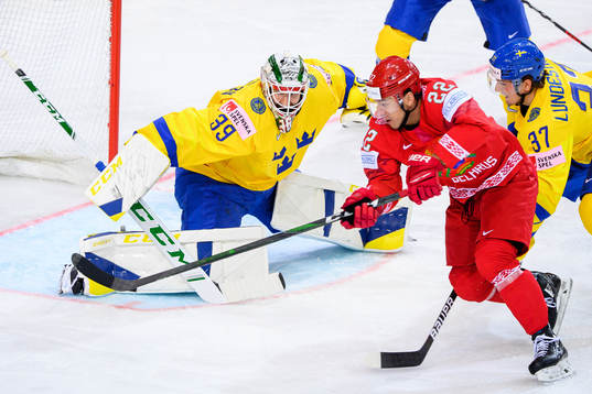 Goalkeeper Adam Reideborn of Sweden and Francis Pare of