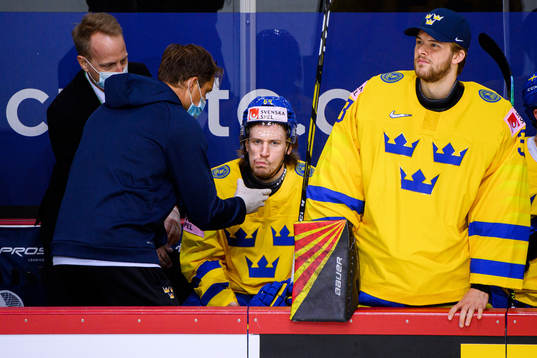 Jonathan Pudas of Sweden in pain