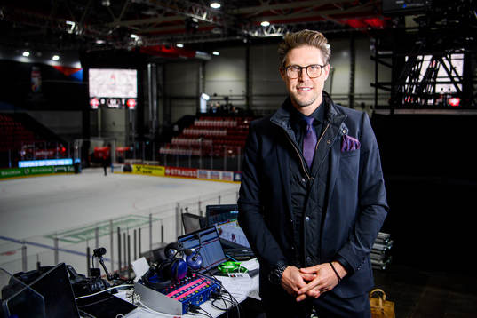 Jonas Andersson of Swedish broadcaster SVT pose for a
