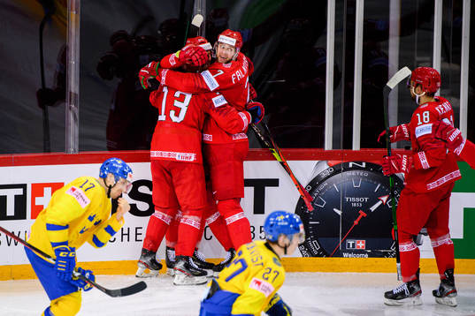 German Nesterov and Stepan Falkovski of Belarus celebrate