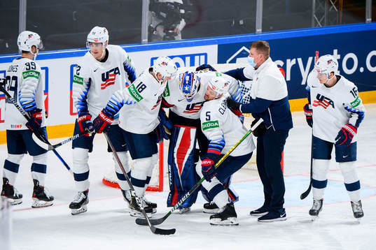 Goalkeeper Anthony Stolarz of USA in pain