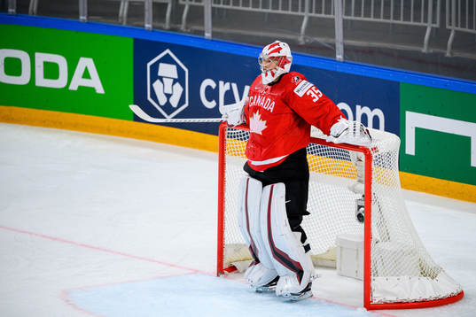 Goalkeeper Darcy kuemper of Canada looks dejected