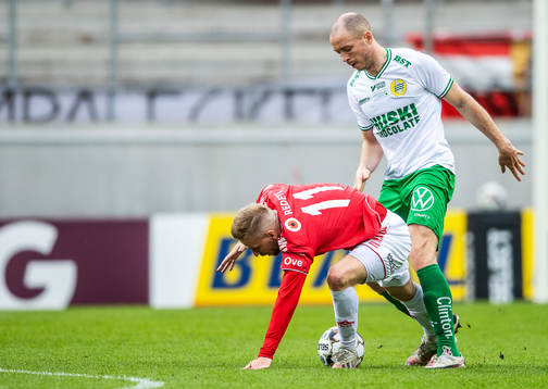 Kalmars Jonathan Ring och Hammarbys Jon Gudni Fjoluson