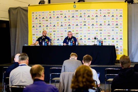 during a press conference with the Swedish national