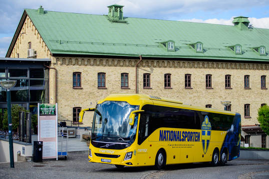 The team bus of the Swedish football national team outside
