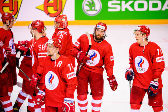 Ivan Morozov and Maxim Shalunov of Russia  look dejected