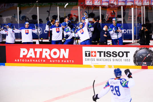 Martin Gernat of Slovakia celebrates with team-mates