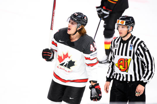 Maxime Comtois of Canada reacts