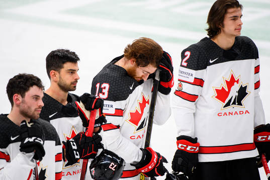 Gabriel Vilardi of Canada looks dejected