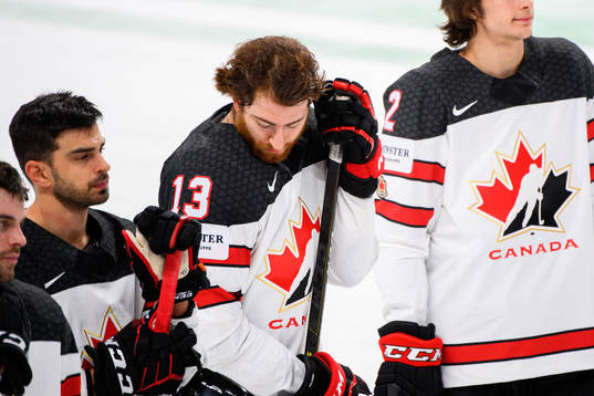 Gabriel Vilardi of Canada looks dejected