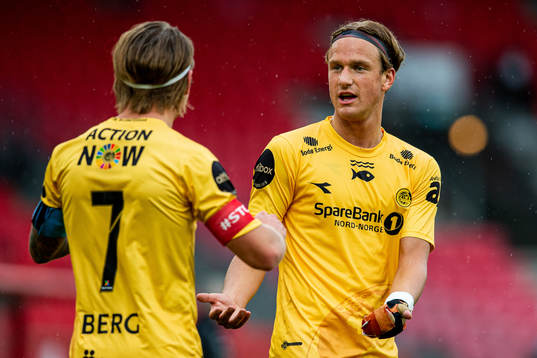 Patrick Berg of Bodø/Glimt celebrates with teammate Erik