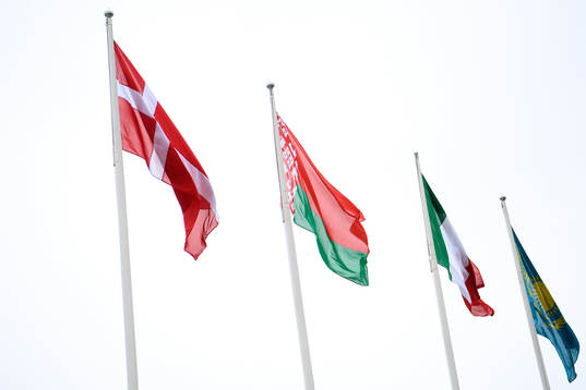 The Flag of Belarus outside Arena Riga