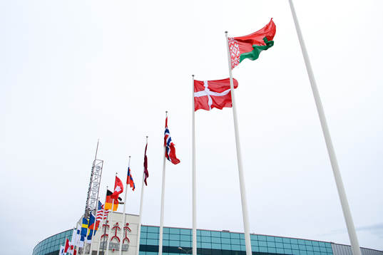 The Flag of Belarus outside Arena Riga