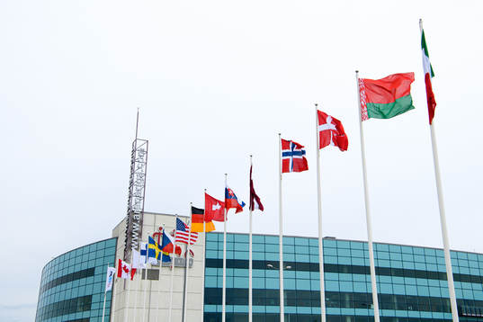 The Flag of Belarus outside Arena Riga