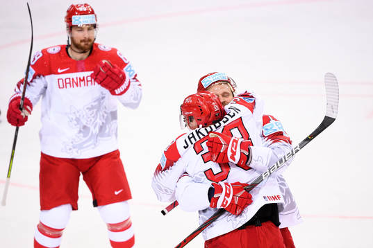 Julian Jakobsen and Nicklas Jensen of Denmark celebrate the