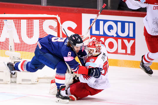 Matthew Myers of Great Britain and goalkeeper Sebastian