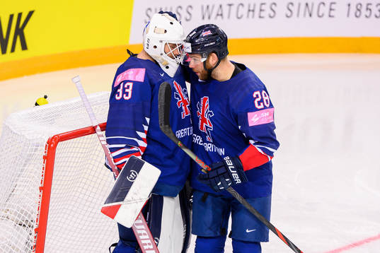 Goalkeeper Ben Bowns and Ben O’Connor of Great Britain