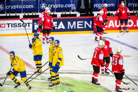 Klas Dahlbeck of Sweden ahead the 2021 IIHF Ice Hockey