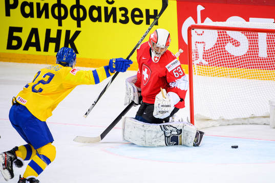 Max Friberg of Sweden celebrates the 0-1 goal by Jesper