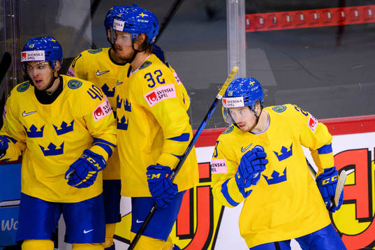Jesper Frödén of Sweden celebrates the 0-1 goal